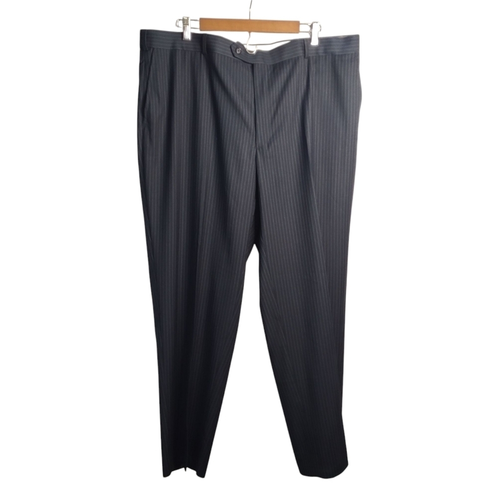 Statement Mens Dress Pants Navy Stripes Flat Front Comfortable Fit SZ 42W/30 NWT